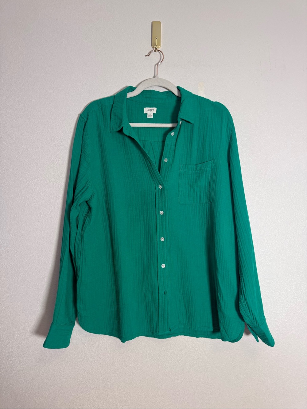 J. Crew Teal Green cotton Gauze Button-Down Shirt women’s Sz L